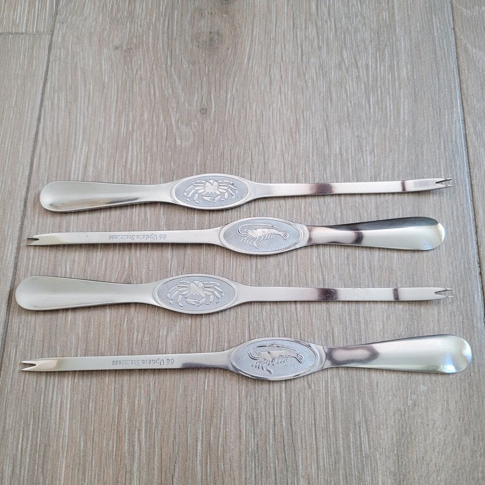 Stainless Steel Crab Lobster Seafood Picks Set 4pc Shellfish Tools Engraved